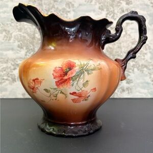 Warwick Vintage Floral Ceramic Pitcher with painted poppies